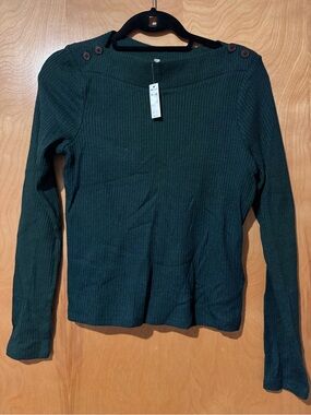 Madewell | Dark Green Ribbed Long-Sleeve Top - Women's - NWT